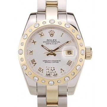 Aaa replica watch Plated DateJust Diamond White Dial Steel Stainless Case Brushed Rolex 0709